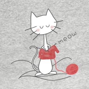 White Knitting Cat - Heather T-Shirt